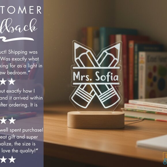 Pens Personalized Teacher Name Light | Custom Appreciation Gift & Decor - Picture 7 of 8